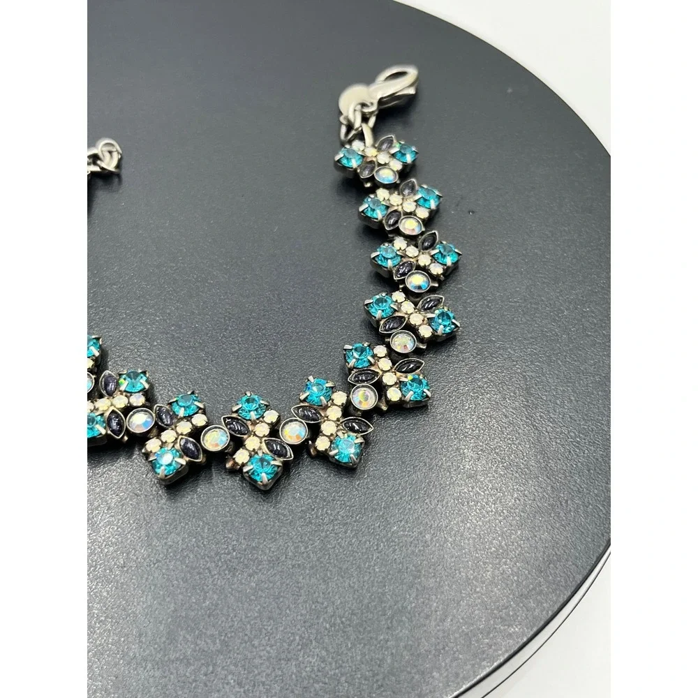 SORRELLI Teal Blue & White Crystal Geometric Antiqued Silver Bracelet